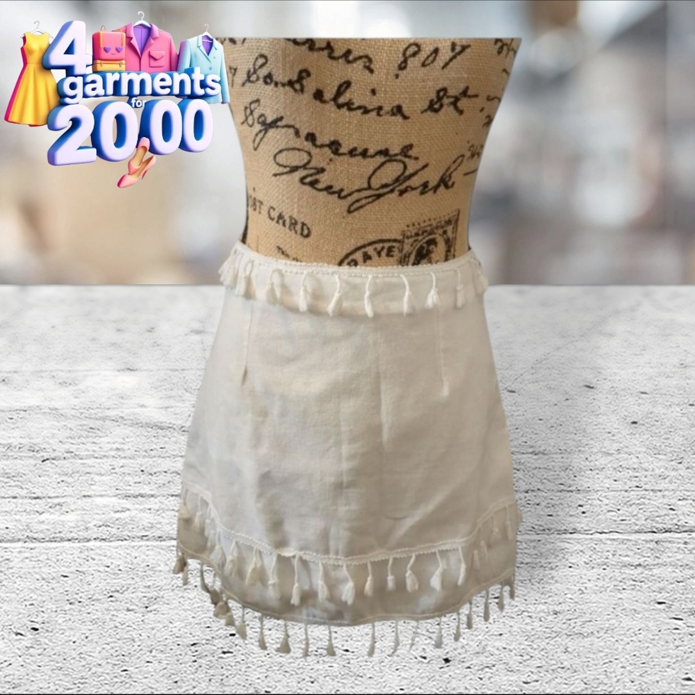 Shein white double fringe/tassels skirt size M